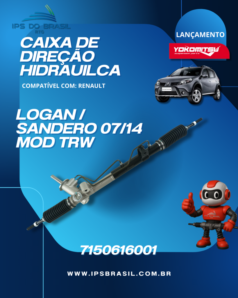 CAIXA DE DIREÇÃO HIDRAULICA YOKOMITSU RENAULT LOGAN SANDERO 2007 2008 2009 2010 2011 2012 2013 2014 MOD TRW